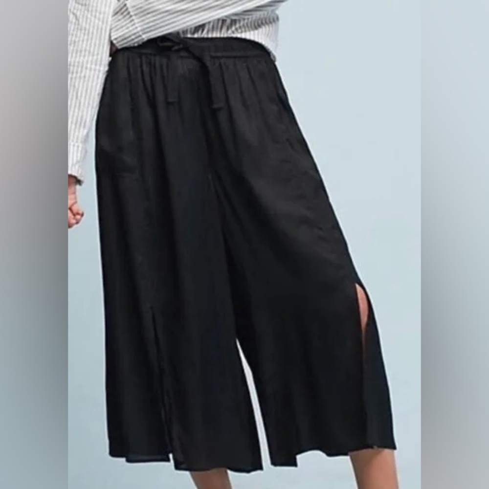 Anthropologie Elevenses Black Slit Cropped Pants